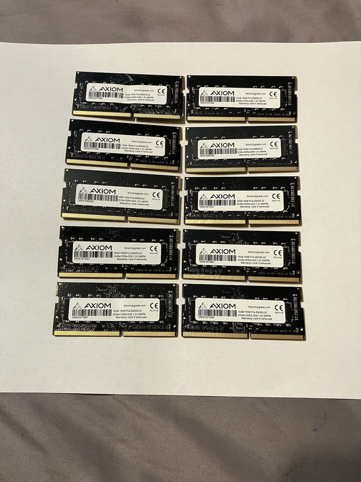 AXIOM 16GB 1RX8 PC4-25600S-22 2GX64 DDR4-3200. Lot Of 10.