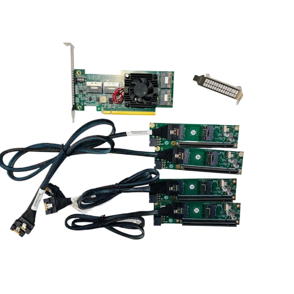 PLX8749 PCI Express x16 to 4x SFF-8654 8I Adapter PCI-E X8 + 4*Baseplate 4*Cable