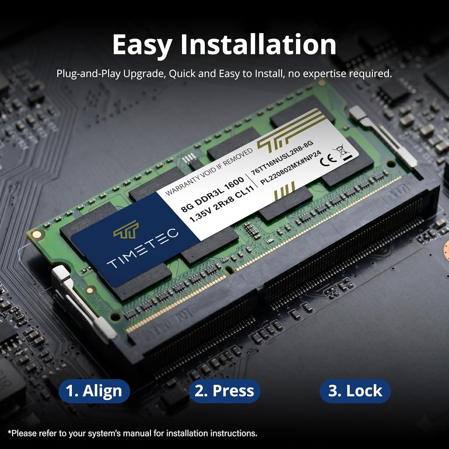 8GB DDR3L / DDR3 1600Mhz PC3L-12800 / PC3-12800 Non-Ecc Unbuffered