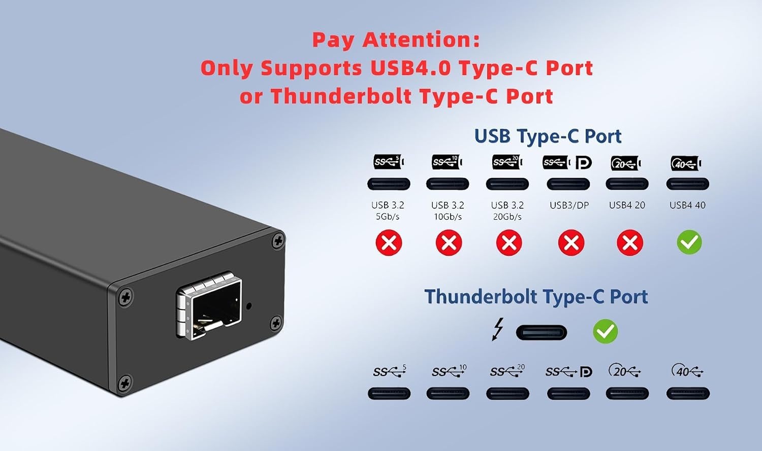 USB4 Type C to SFP+ 10G Network Card with Intel JHL7440 Chip & 82599EN 10G Optic