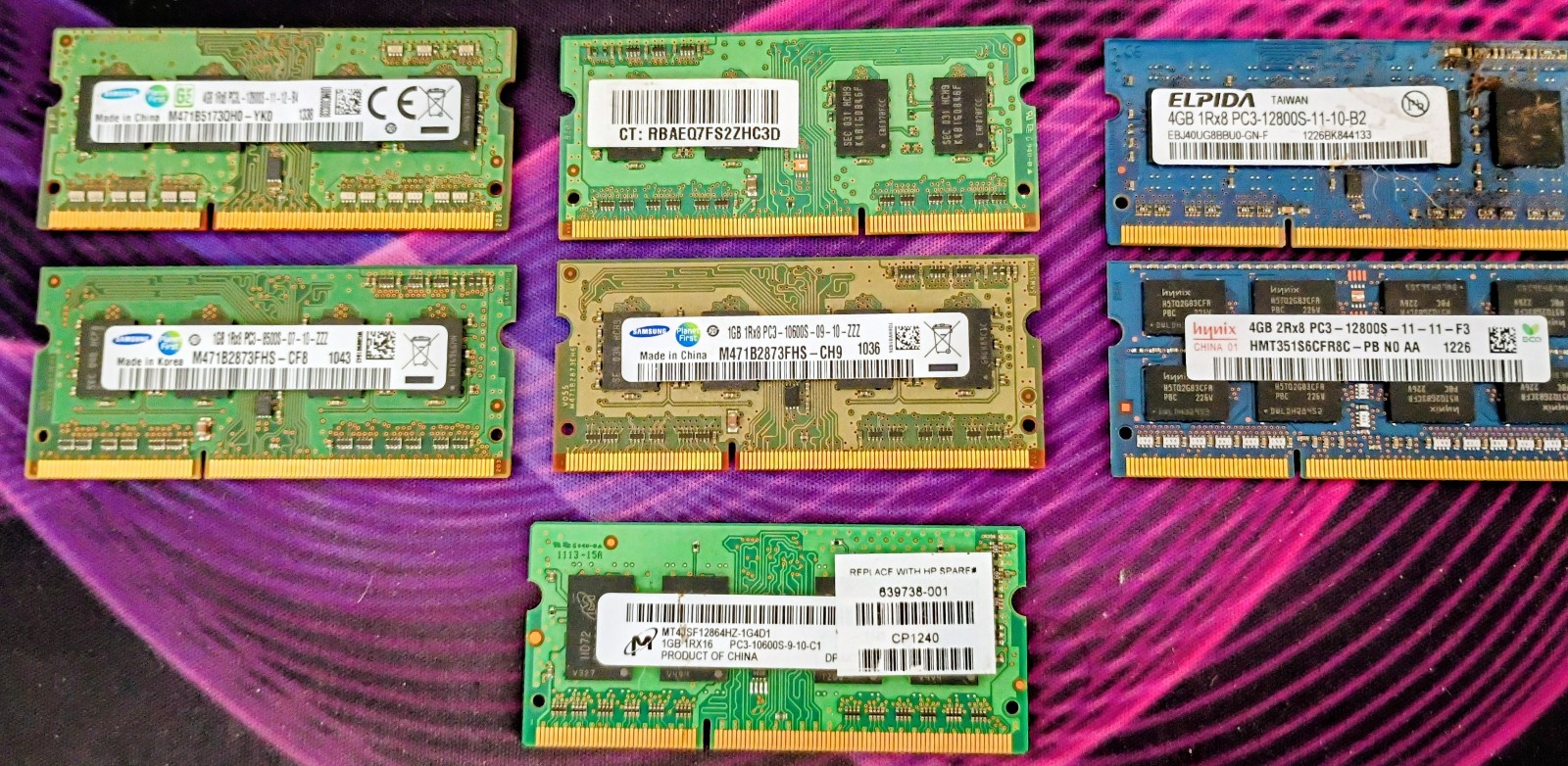 Samsung 1GB 1Rx8 PC3-8500S Elpida 4GB PC3 12800s Hynix 4GB PC3 12800S + Mix Lot