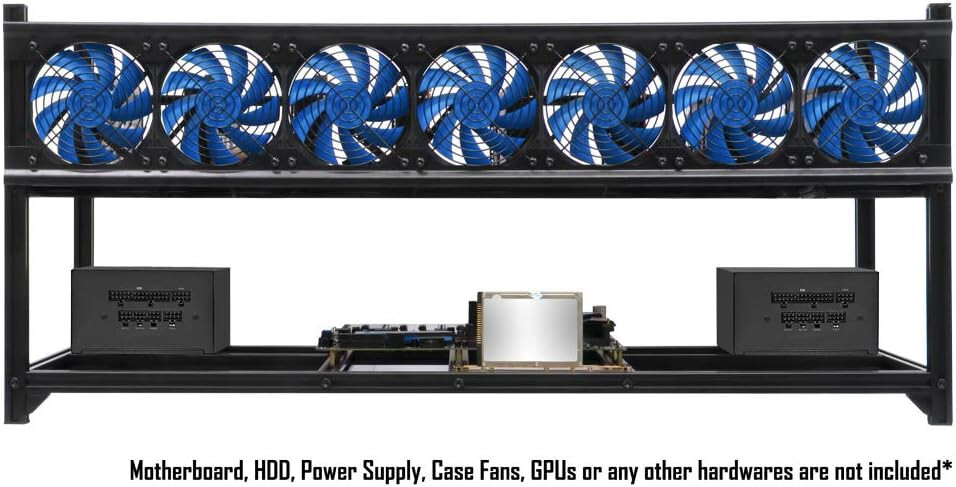 Kingwin KC‑8GPU 8‑GPU Open‑Air Aluminum Mining Rig Case Frame – 7 Fan Slots