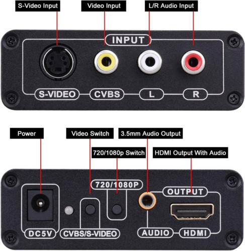 Tendak 3RCA AV CVBS Composite & S-Video R/L S-Viceo & RCA to HDMI(Metal)