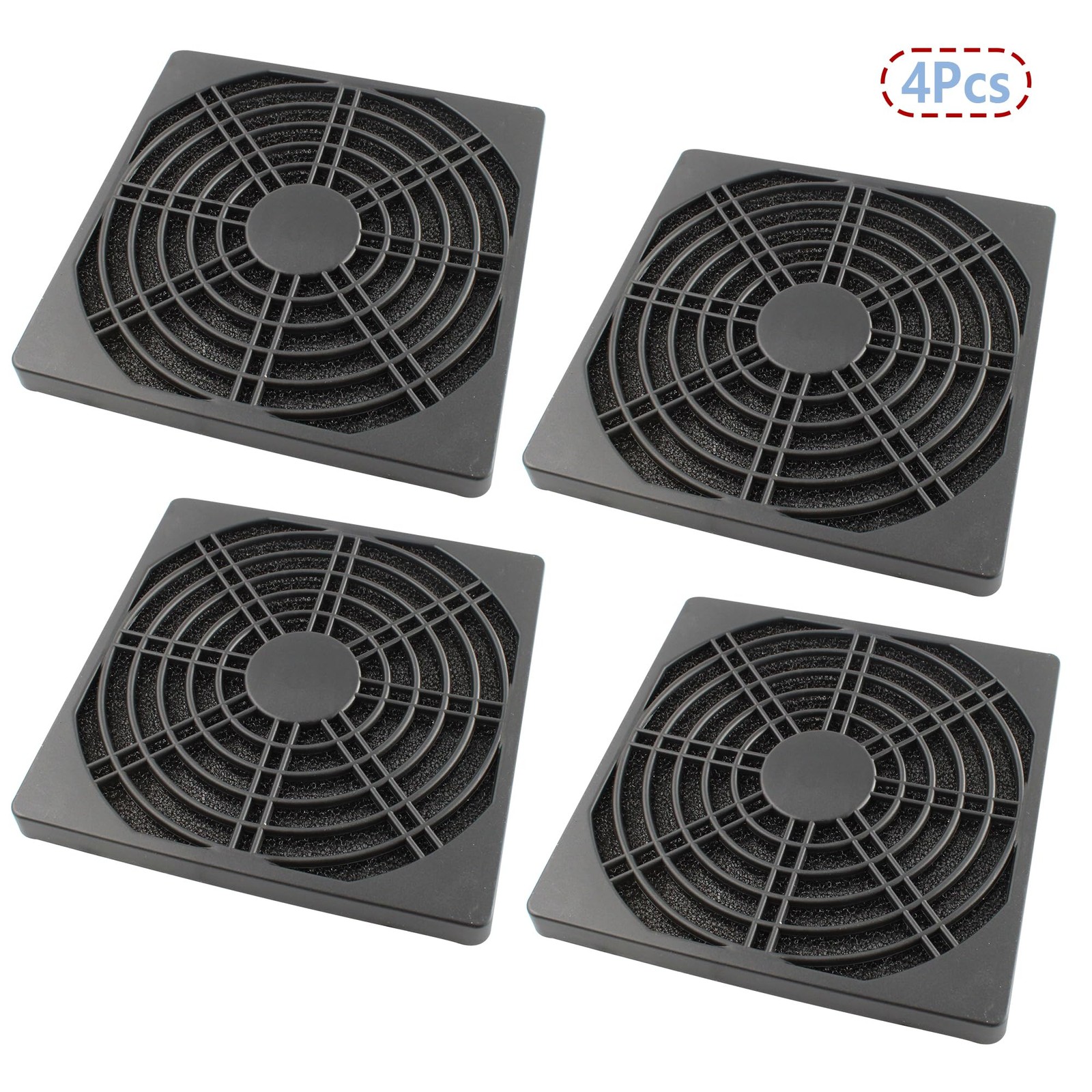 4 Pcs 120mm Black Square Plastic Cooling Fan Filter Cover, Dust Screen for Fi…