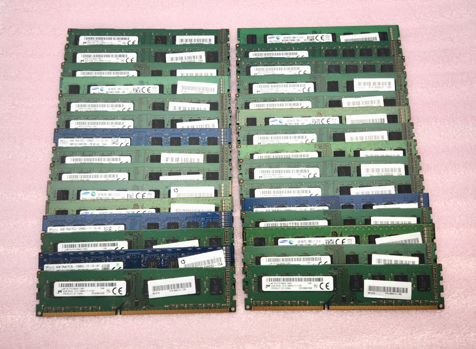 Lot of 30 4GB DDR3 Mixed Major Brands Desktop RAM | PC3-12800U DIMM 1600 Non-ECC