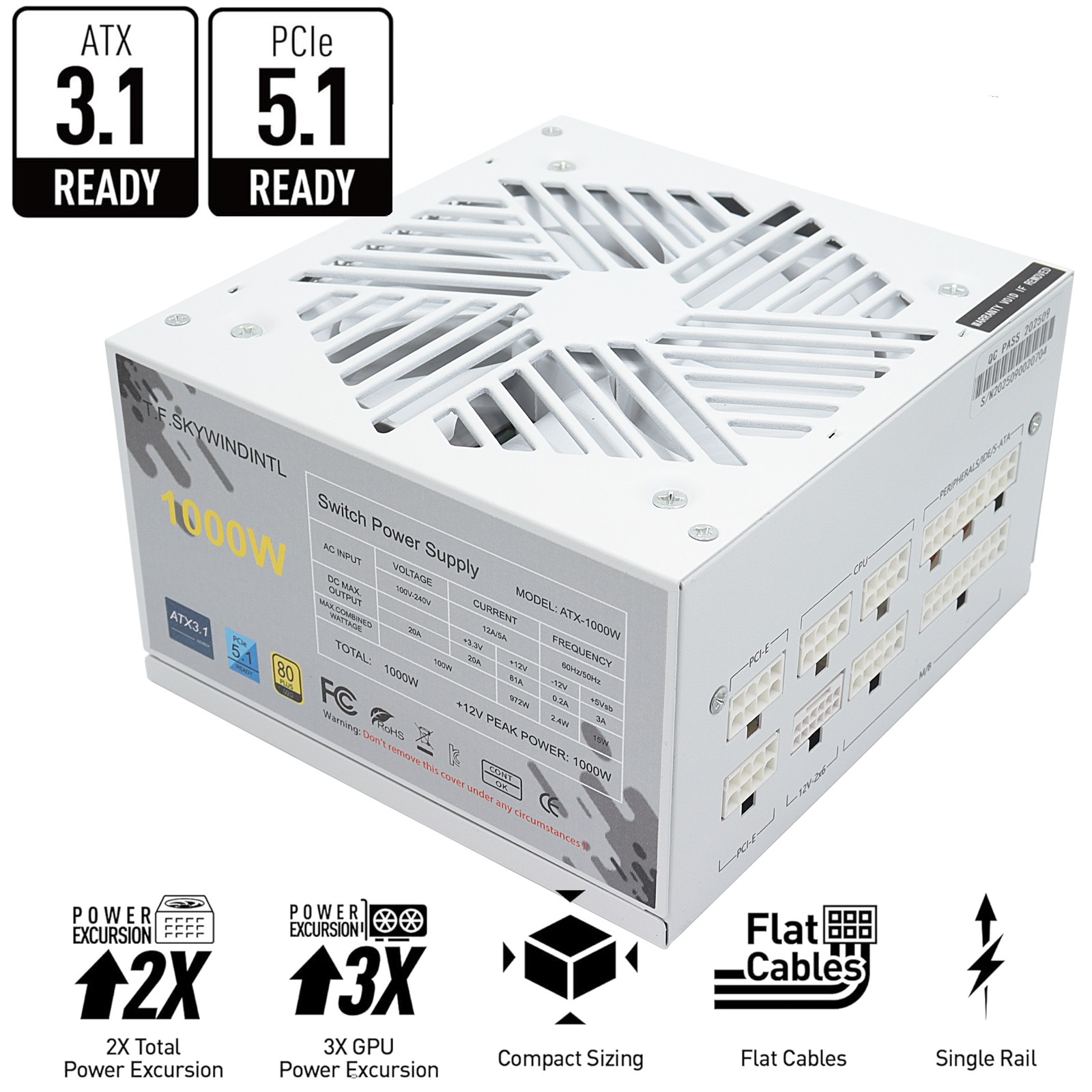 1000W Fully Modular Power Supply 80+ Gold, ATX 3.1&PCIe 5.1, Low-Noise Smart Fan