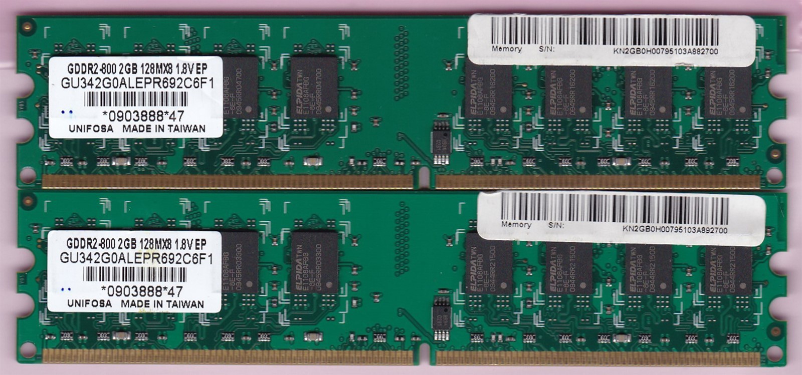 4GB 2x2GB PC2-6400 DDR2-800 UNIFOSA GU342G0ALEPR692C6F1 GDDR2-800 Ram Memory Kit