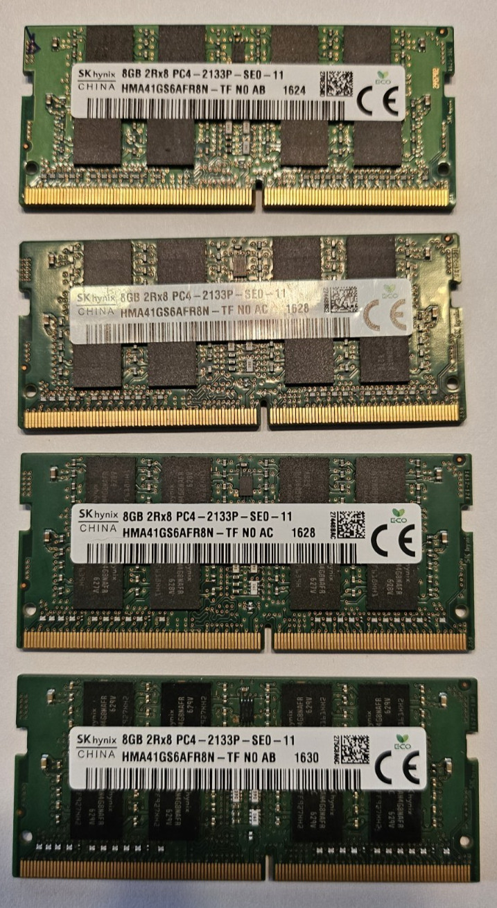 QTY 4 SK HYNIX 8Gb DDR4 2Rx8 LAPTOP SODIMM MEMORY RAM PC4-2133P HMA41GS6AFR8N-TF