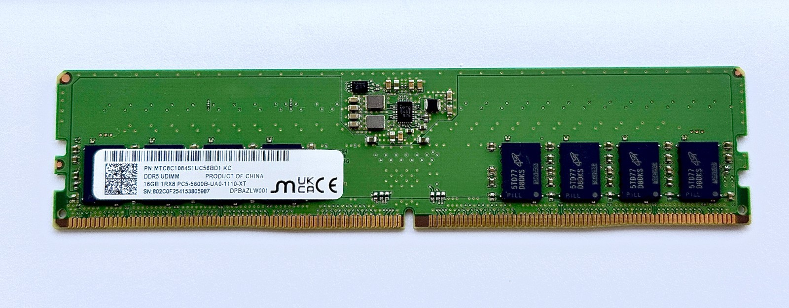 Micron 16GB PC5-5600B UDIMM DDR5 Desktop Memory RAM (MTCBC1084S1UC56BD1)