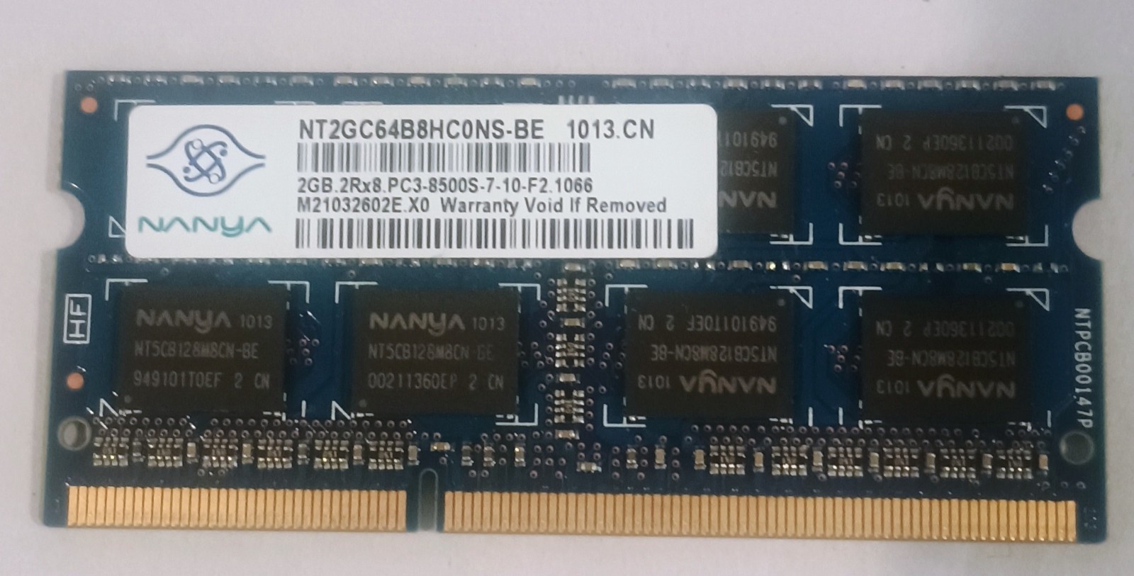 Nanya 2GB DIMM 1066 MHz PC3-8500S DDR3 SDRAM Memory (NT2GC64B8HCONS-BE)