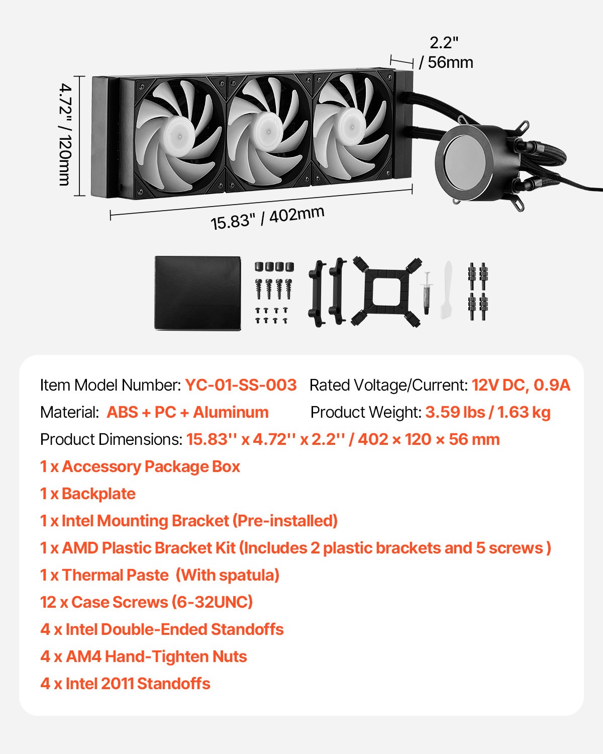 CPU Liquid Cooler AIO CPU Water Cooler with ARGB Light & 3 PWN Fans(120mm)