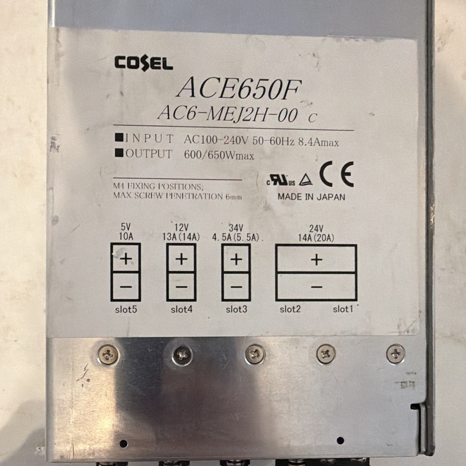 Cosel ACE650F AC Power Supply 5V/10A; 12V/13A; 34v/4.5a; 24v/14a Outputs
