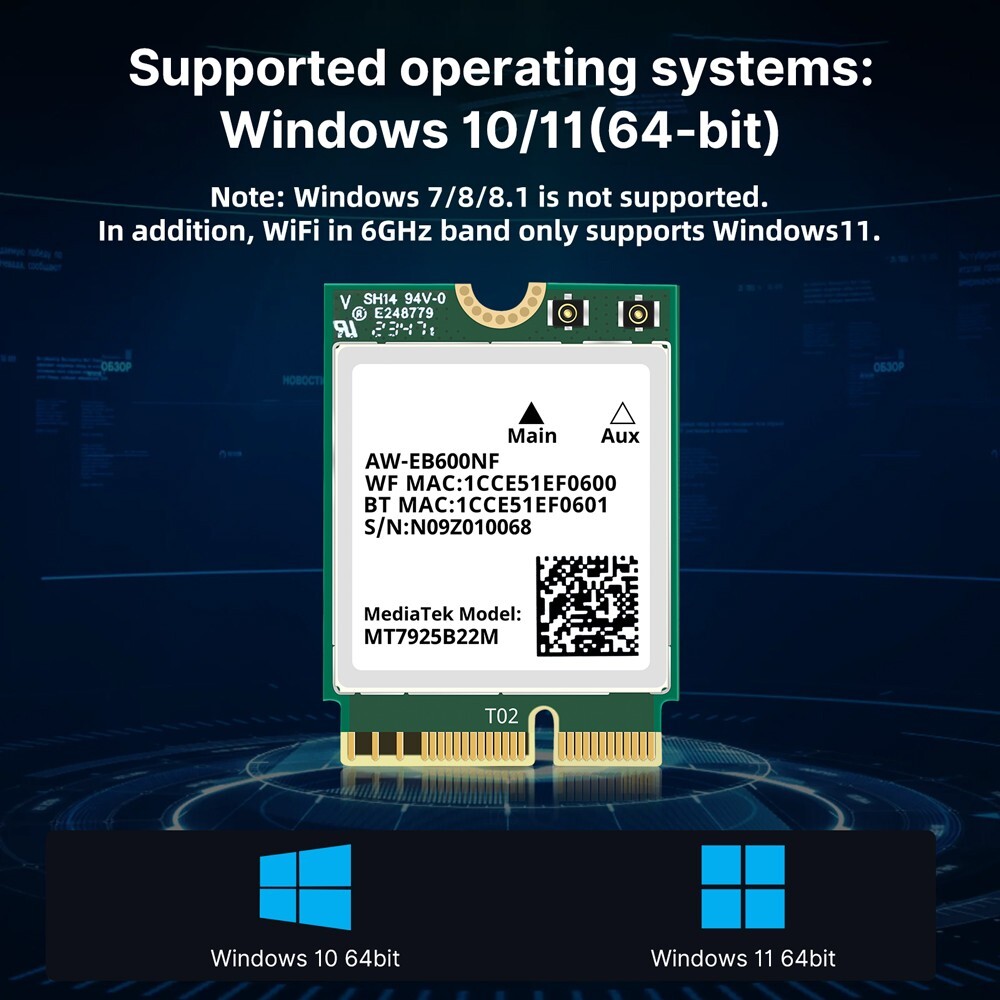 M.2 NGFF WiFi 7 Card MT7925 Tri-Band WiFi Bluetooth Card