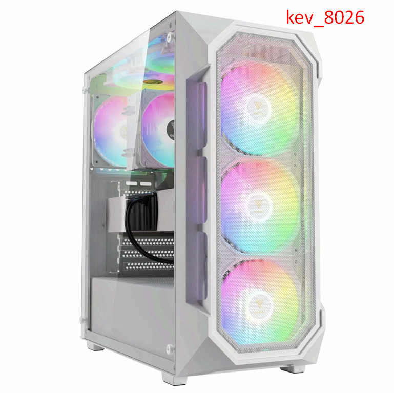 White ATX Mid Tower Gaming Computer PC Case w/Tempered Glass, Built-in 4X 120mm
