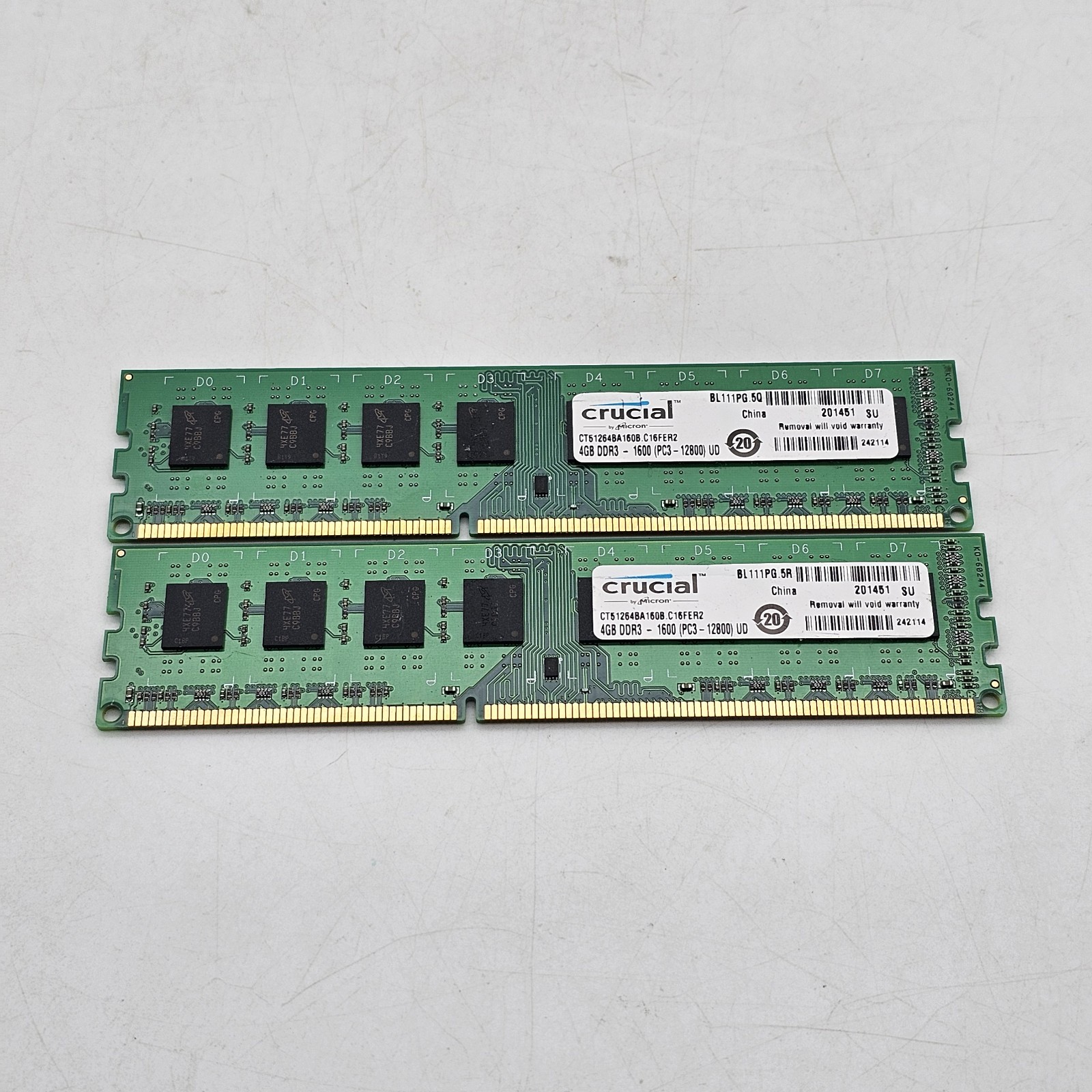 8GB (2 x 4GB) Kit Crucial CT51264BA160B.C16FER2 PC3-12800U DDR3 Computer Memory