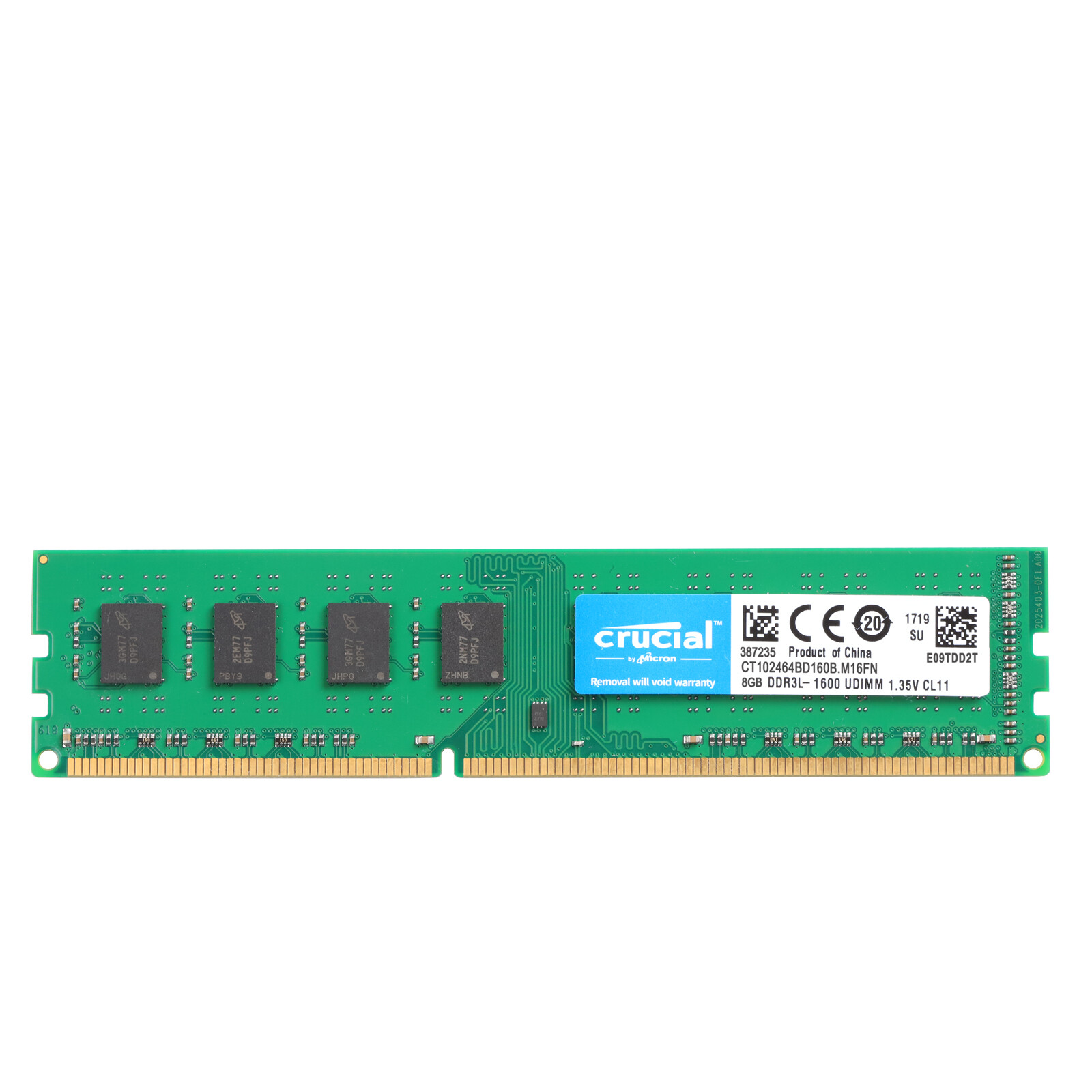 LOT of 10 Crucial 8GB 1600MHz DDR3L UDIMM 2Rx8 RAM Desktop Memory CT102464BD160B
