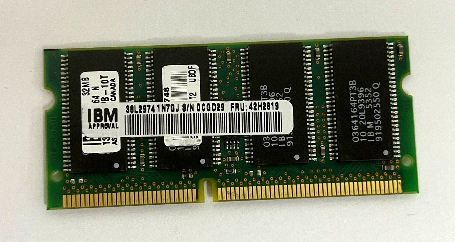 IBM 32MB 144PIN SODIMM NOTEBOOK MEMORY 4 CHIP 1 SIDE FRU 42H2819 USOFF2-MEM3BX1