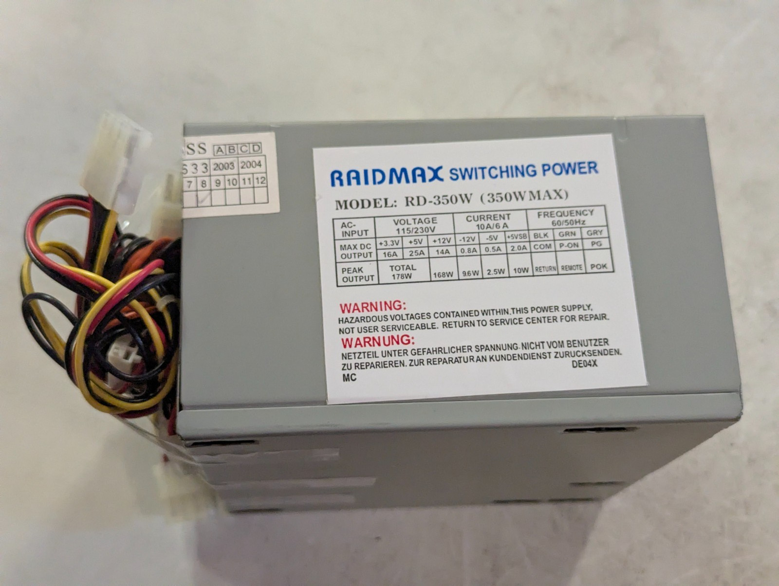 Raidmax RD-350W 350W ATX Power Supply 20-Pin PSU 115/230V