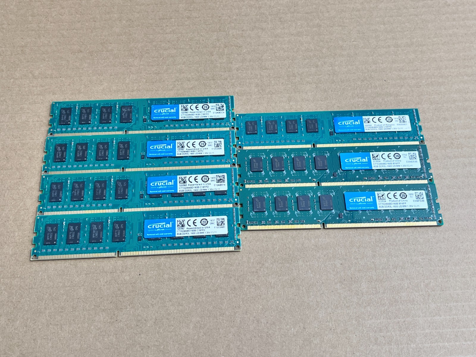 7x 8GB (56GB) CRUCIAL DDR3L 1600MHz PC3L-12800 Desktop 240pin Memory RAM UDIMM
