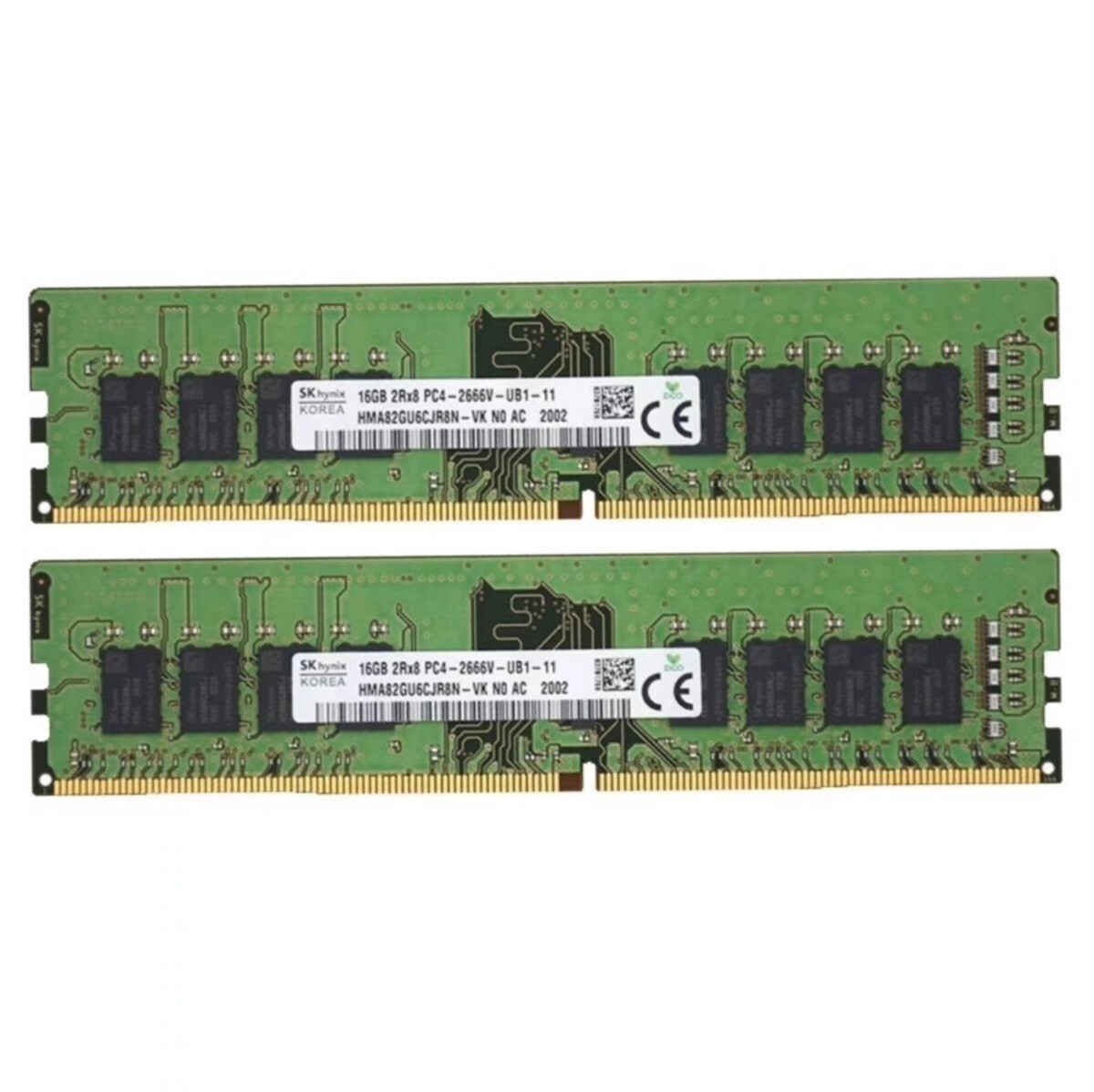 Hynix 32GB 2X16GB DDR4 2666MHz PC4-21300 2RX8 UDIMM Memory Ram HMA82GU6CJR8N-VK