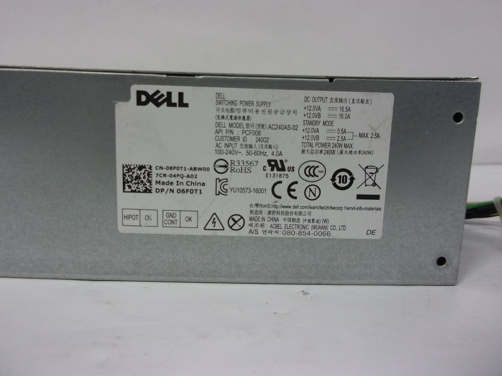 Dell Optiplex Mini Tower 240W PSU 3050 5050 7050 MT J61WF DK87P F484X DW3M7 HT04