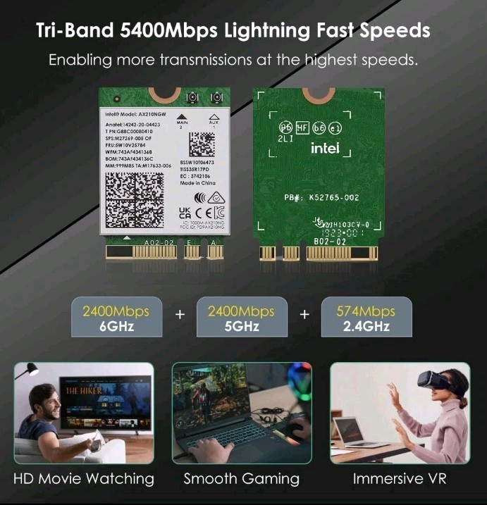 WiFi 6E Card M.2 Intel AX210 WiFi Bluetooth5.3 Tri-Band PC M.2 WiFi Network Card
