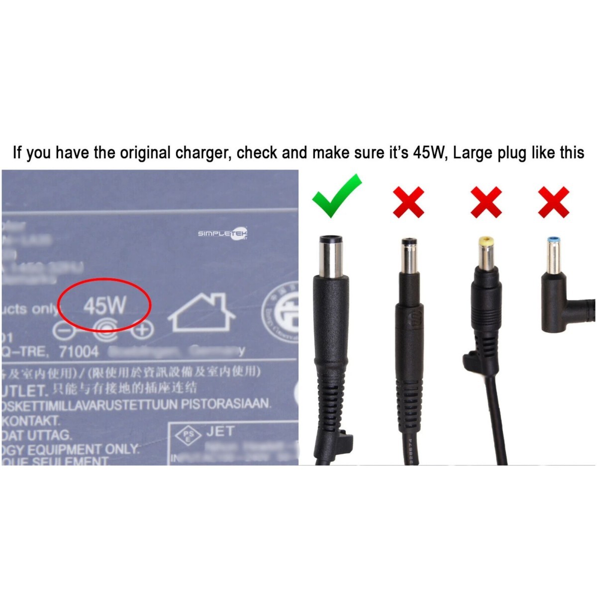 Genuine HP 45W Power Adapter Fused 7.4 x 5.0mm 1-Port 240V Black