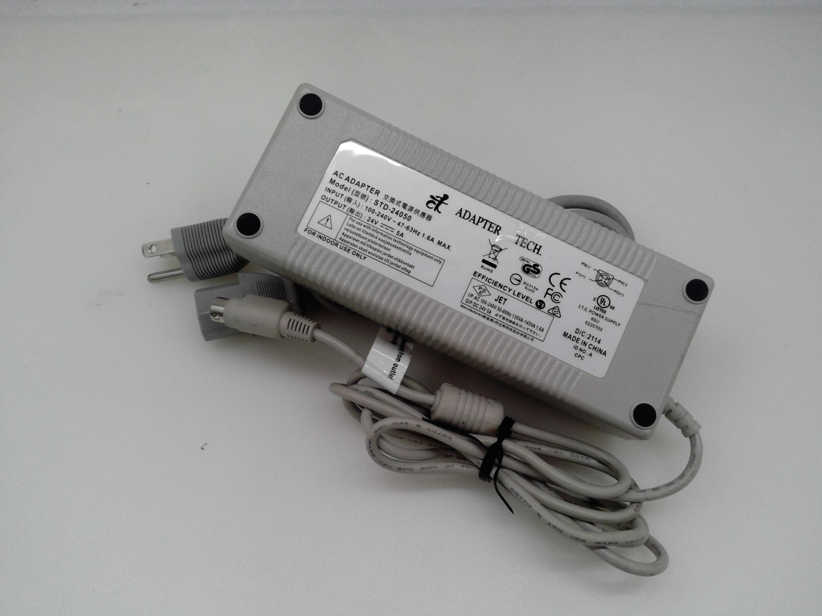 Genuine Adapter Tech STD-24050 AC Adapter 24V 5A Power Supply 4-Pin Connector