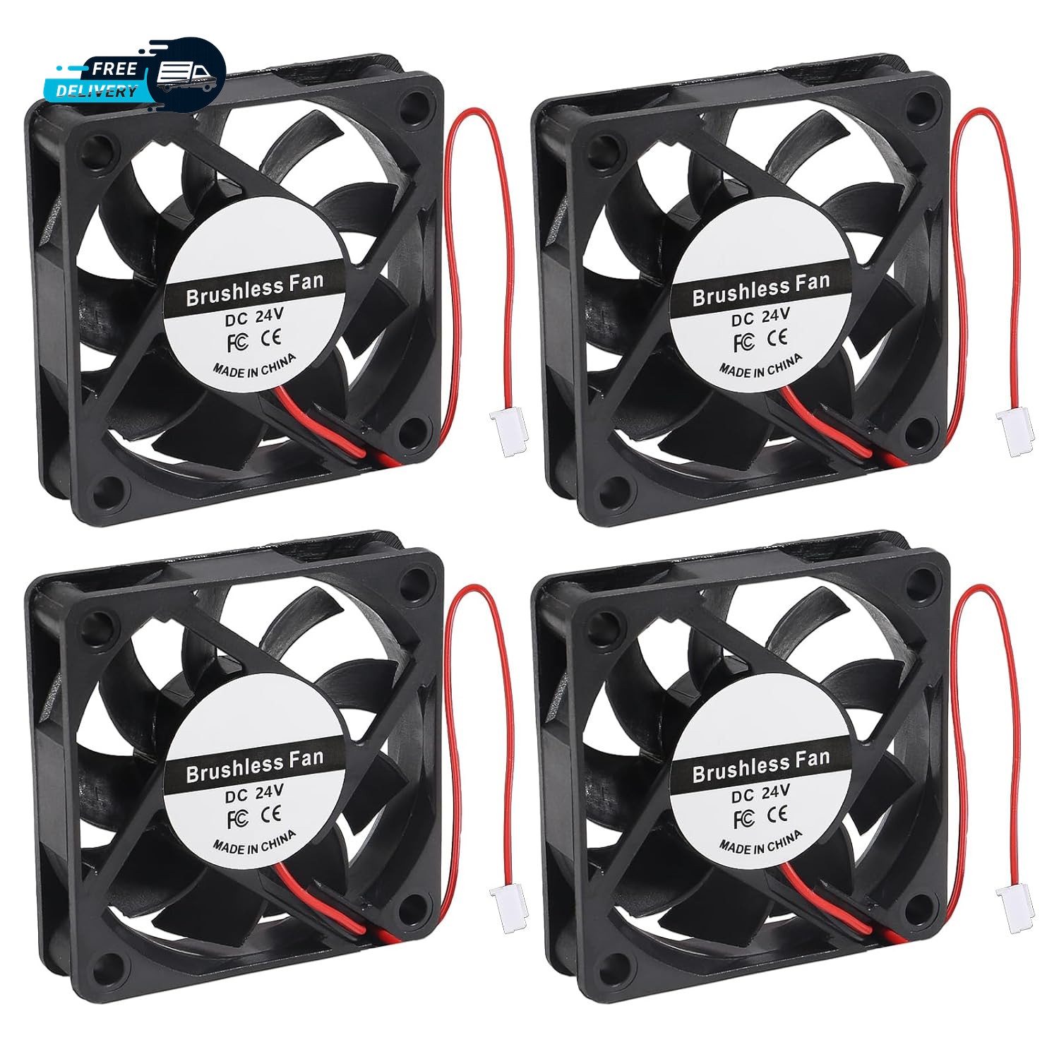 4PCS 60Mm Fan DC 24V 60X60X10Mm Brushless Cooling Fan 2Pin Computer Case Cooling
