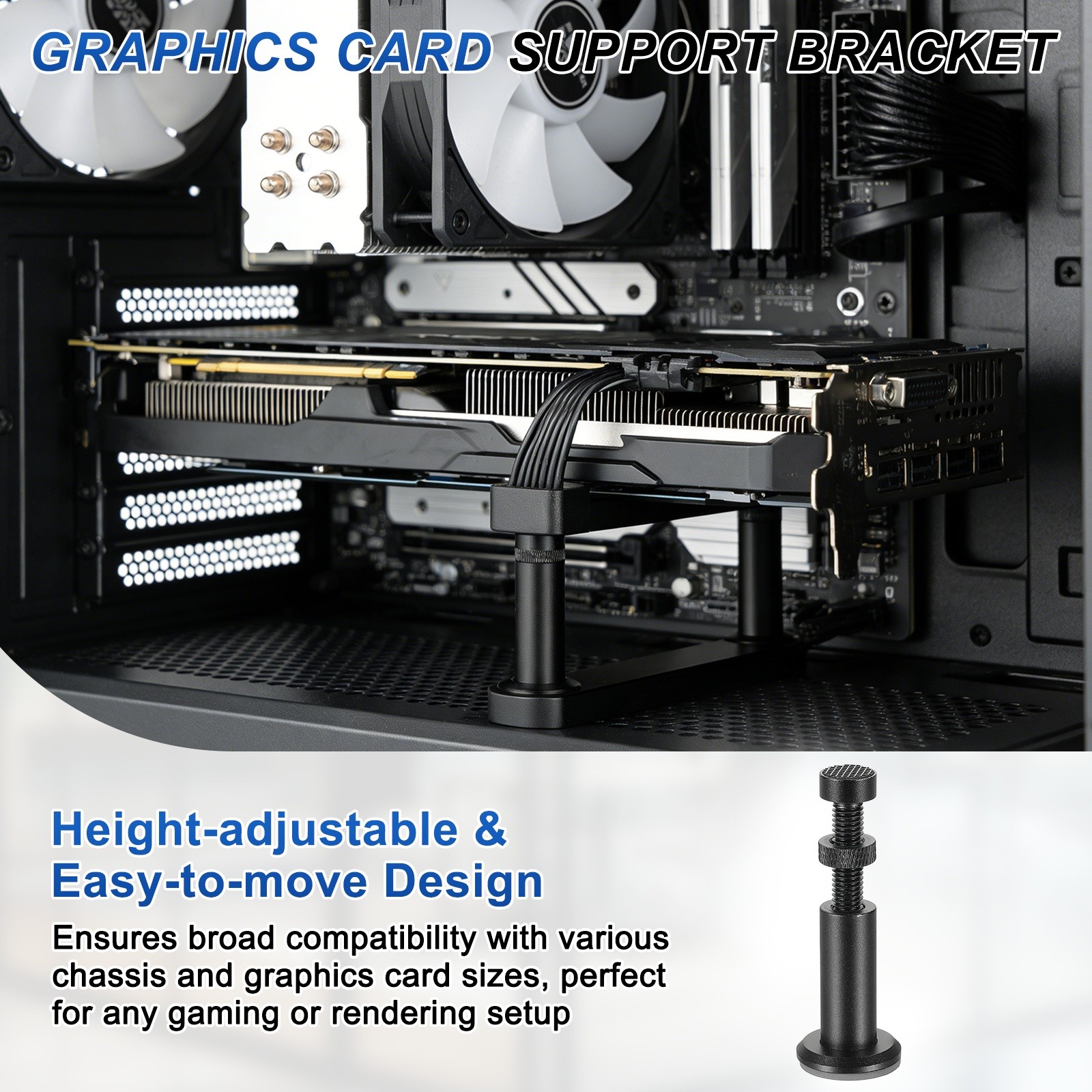 GPU Support Stand, Graphics Card Support Bracket 2-3.2 Inch Adjustable, Black