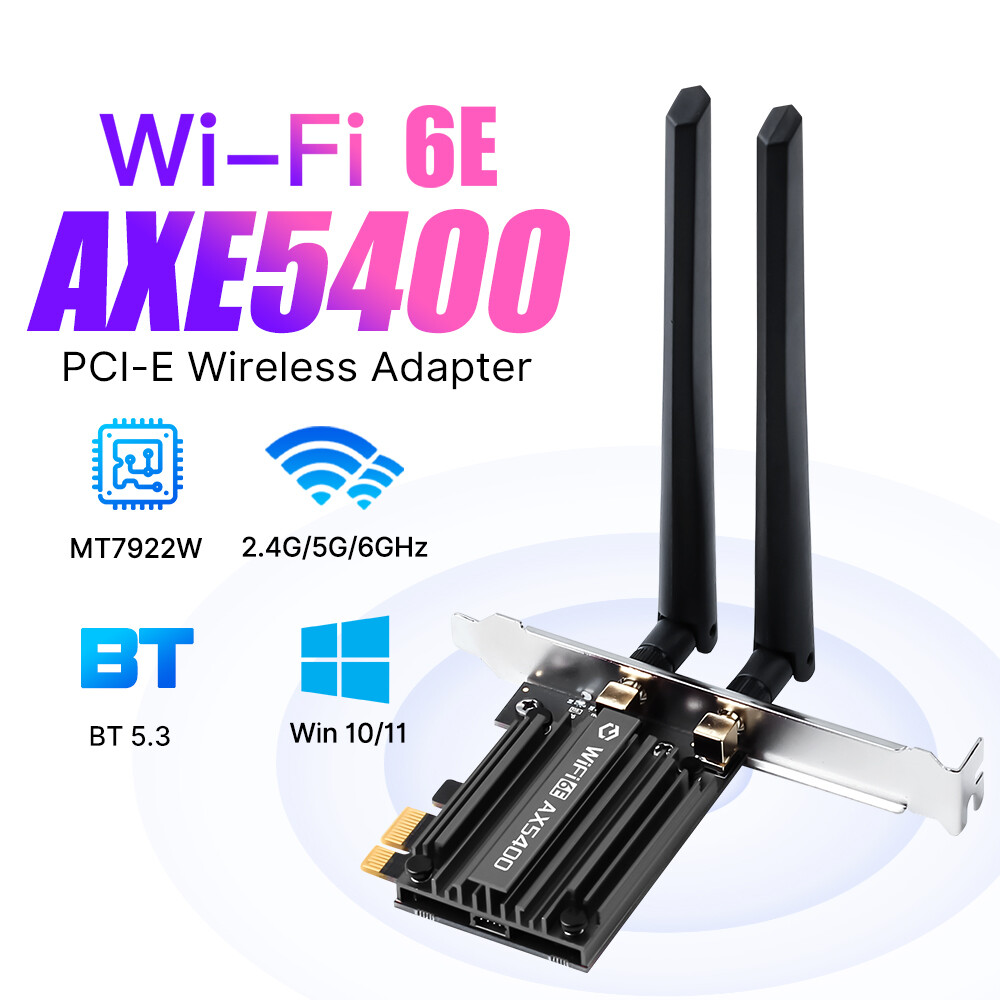 WiFi 6E MT7922 Desktop PCIe WiFi Card Tri-Band 5400Mbps BT5.3 Network PC Adapter