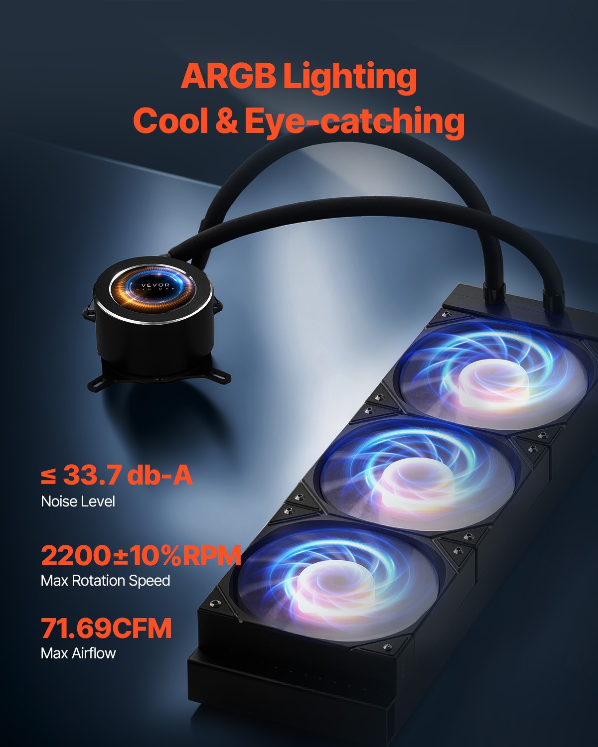 CPU Liquid Cooler AIO CPU Water Cooler with ARGB Light & 3 PWN Fans(120mm)