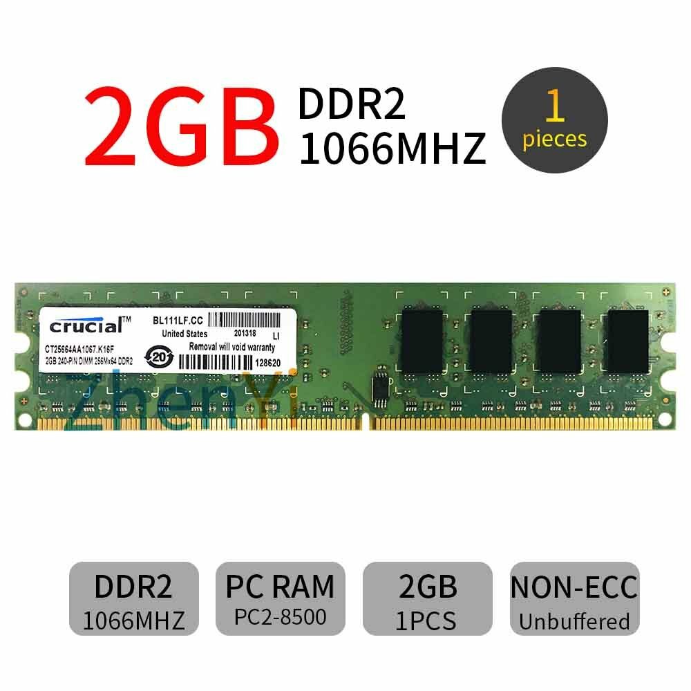 2GB DDR2 1066MHz PC2-8500U OverClock Gaming Memory DIMM Desktop RAM For Crucial