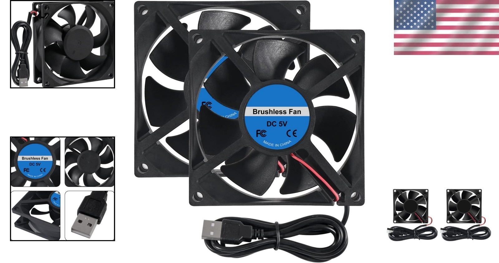 2PCS 80mm Brushless DC 5V USB Cooling Fans – Low Noise & High Performance