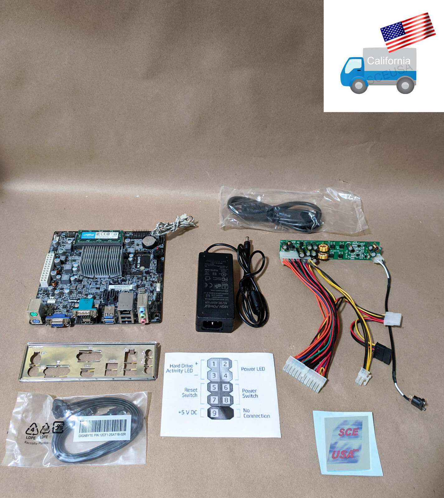 Intel Fanless Mini ITX Motherboard w/ J3060 CPU, 8GB RAM, 90W DC-to-ATX,Adapter