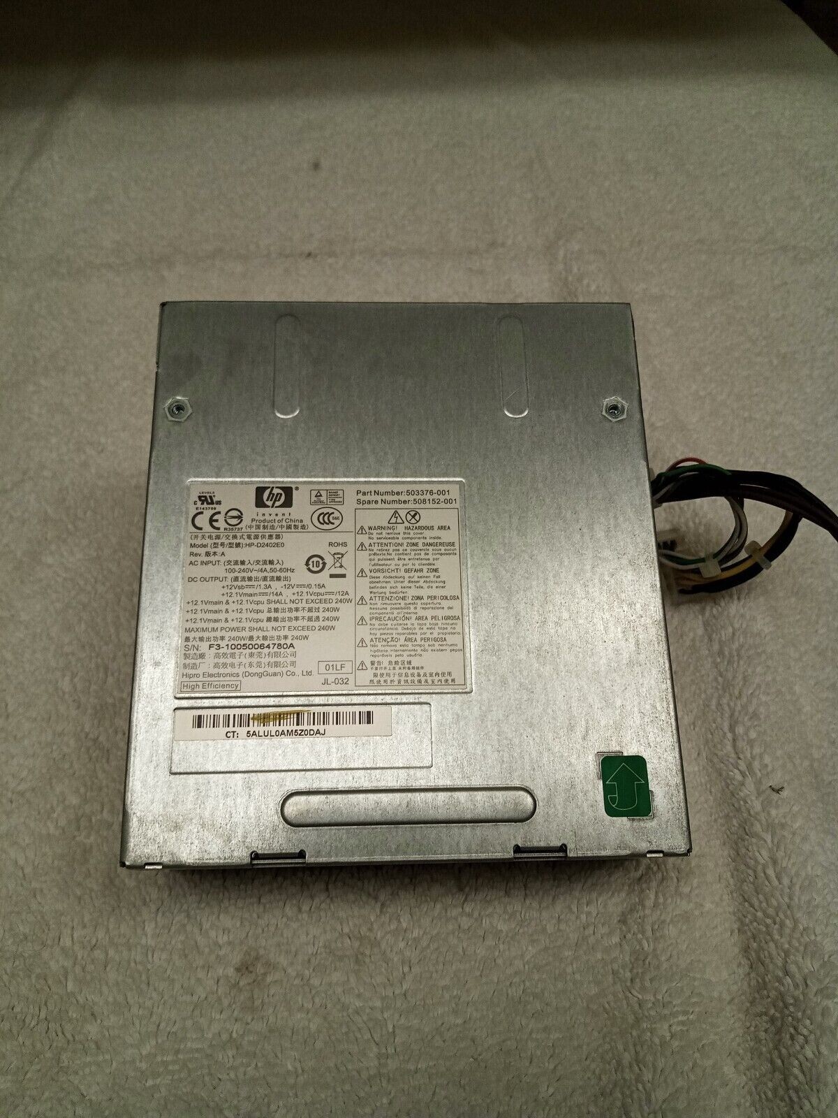 HP Compaq Elite 8000 SFF Desktop Power Supply 240W 503376-001, 508152-001 Hipro