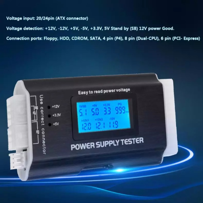 Digital LCD Power Supply Tester Computer 20/24 Pin Check PC 4 PSU ATX