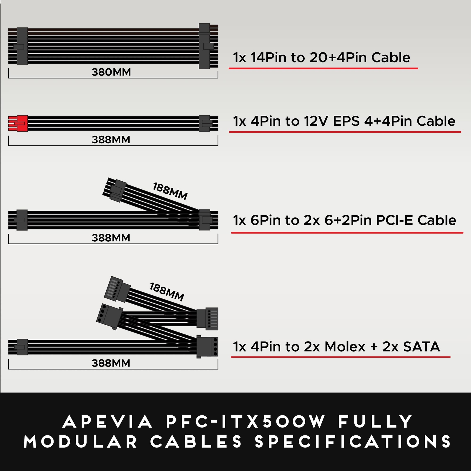 500W Fully Modular Power Supply Mini ITX FLEX ATX Active PFC with Protections