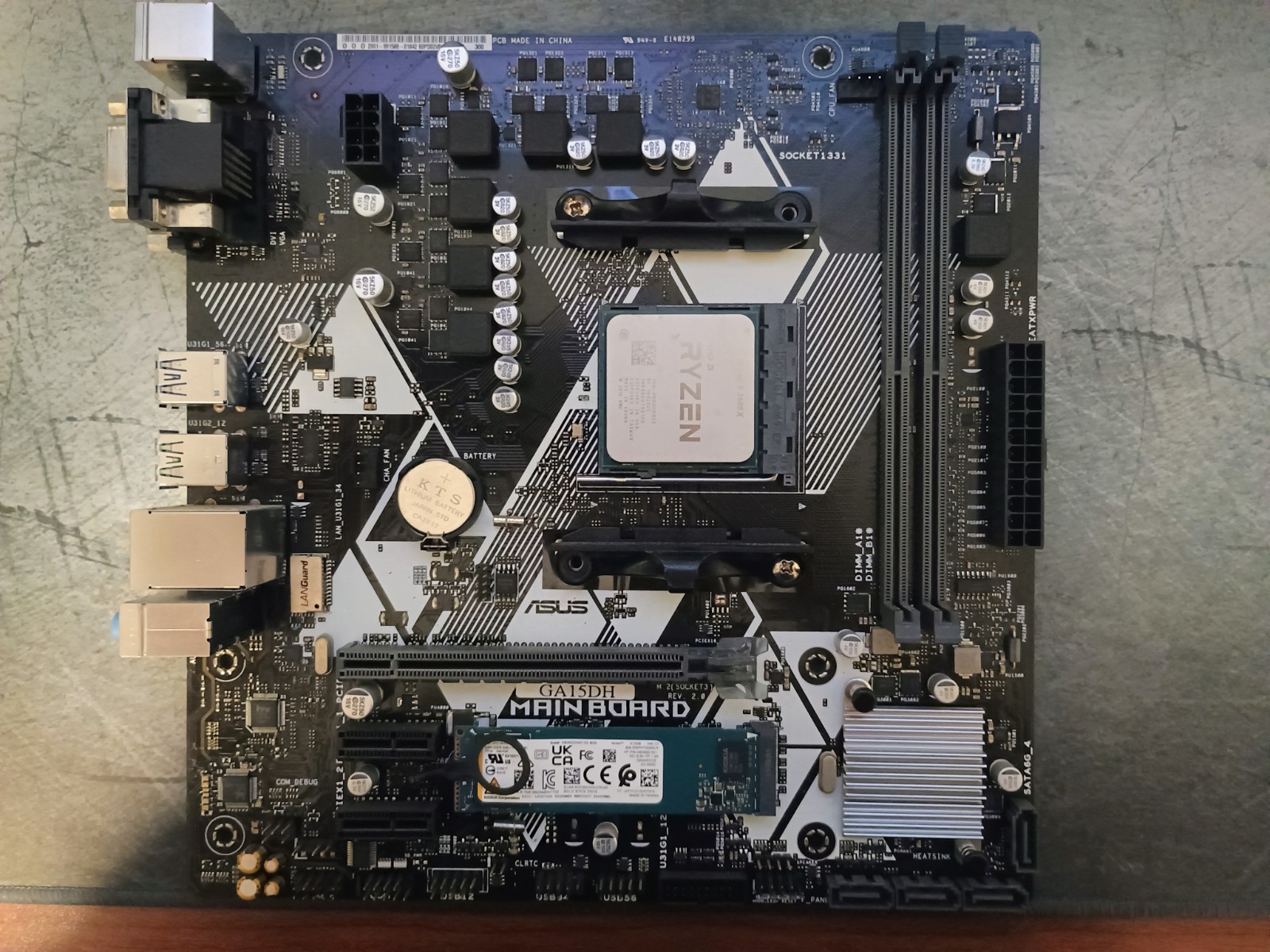 ASUS GA15DH AM4 Motherboard + AMD Ryzen 5 3600X CPU + Kioxia Nvme 512Gb