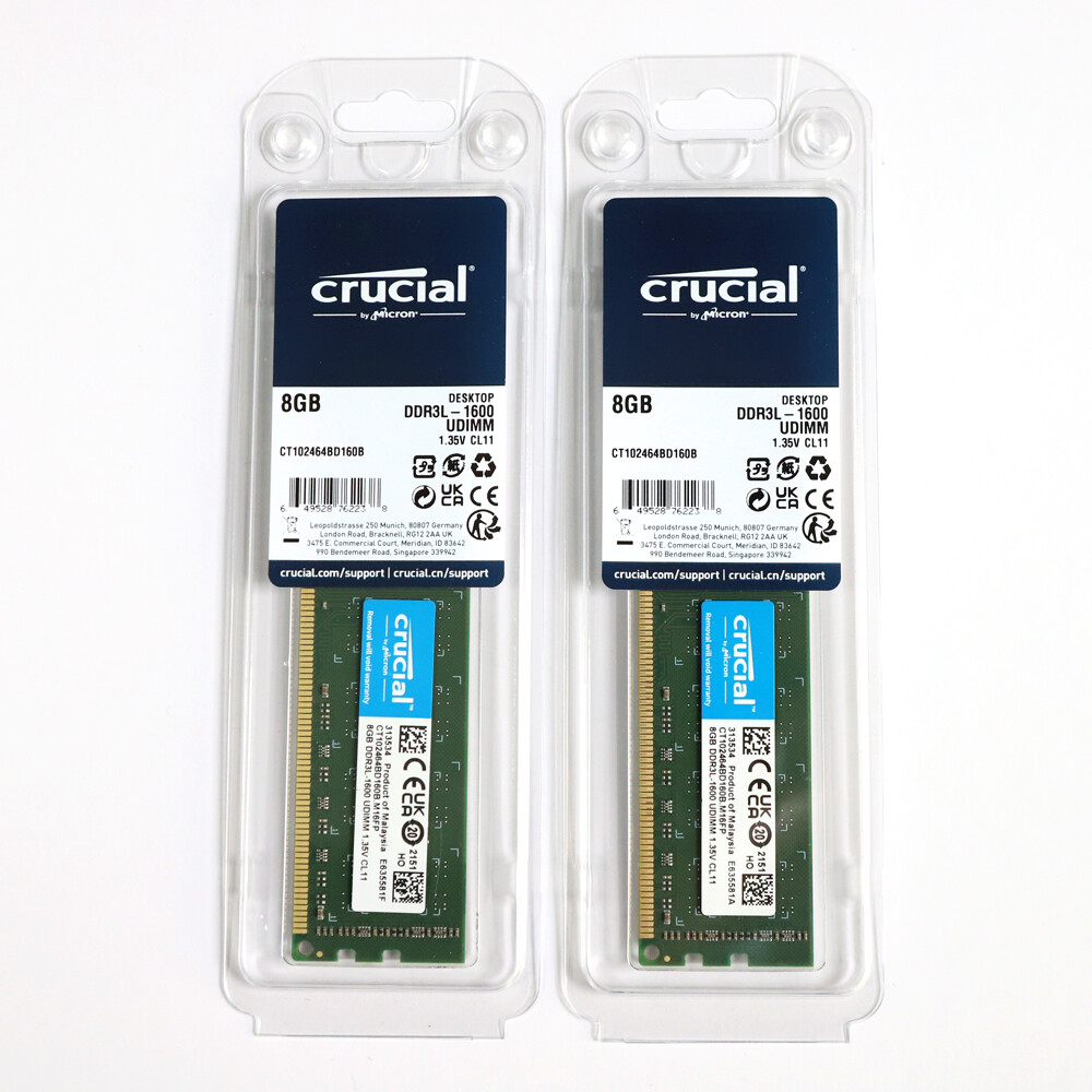 Crucial 8GB 1600MHz DDR3L UDIMM 240-Pin RAM Desktop CL11 1.35V 2Rx8 LOT Memory