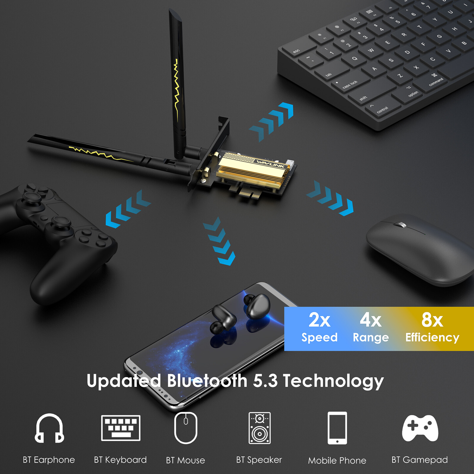 AX5400M Desktop PCIe WiFi 6E Bluetooth Card Tri-Band Wireless Network Adapter