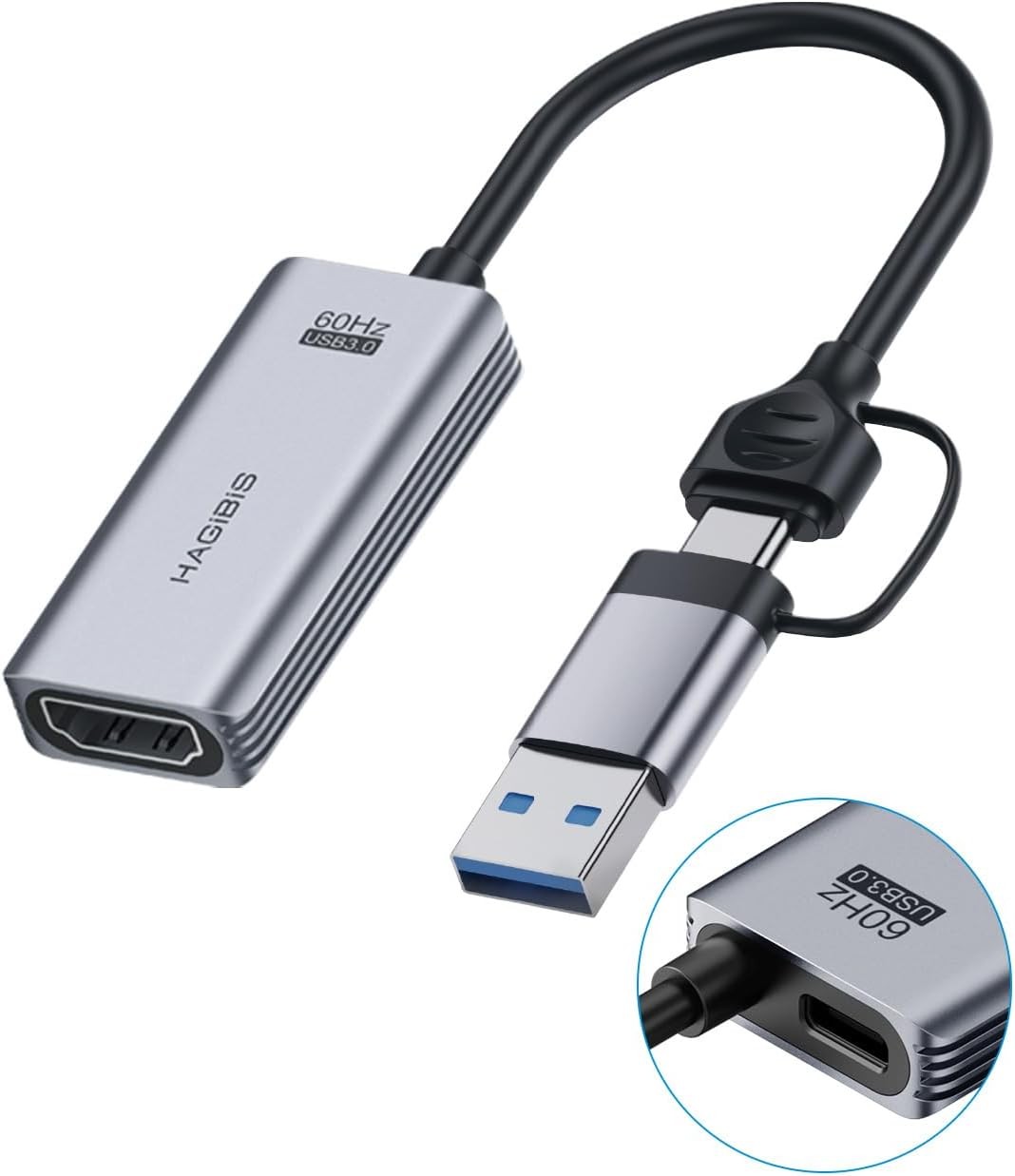 USB 3.0 HDMI Video Capture Card 1080P 60FPS w/ 100W PD USB-C Streaming