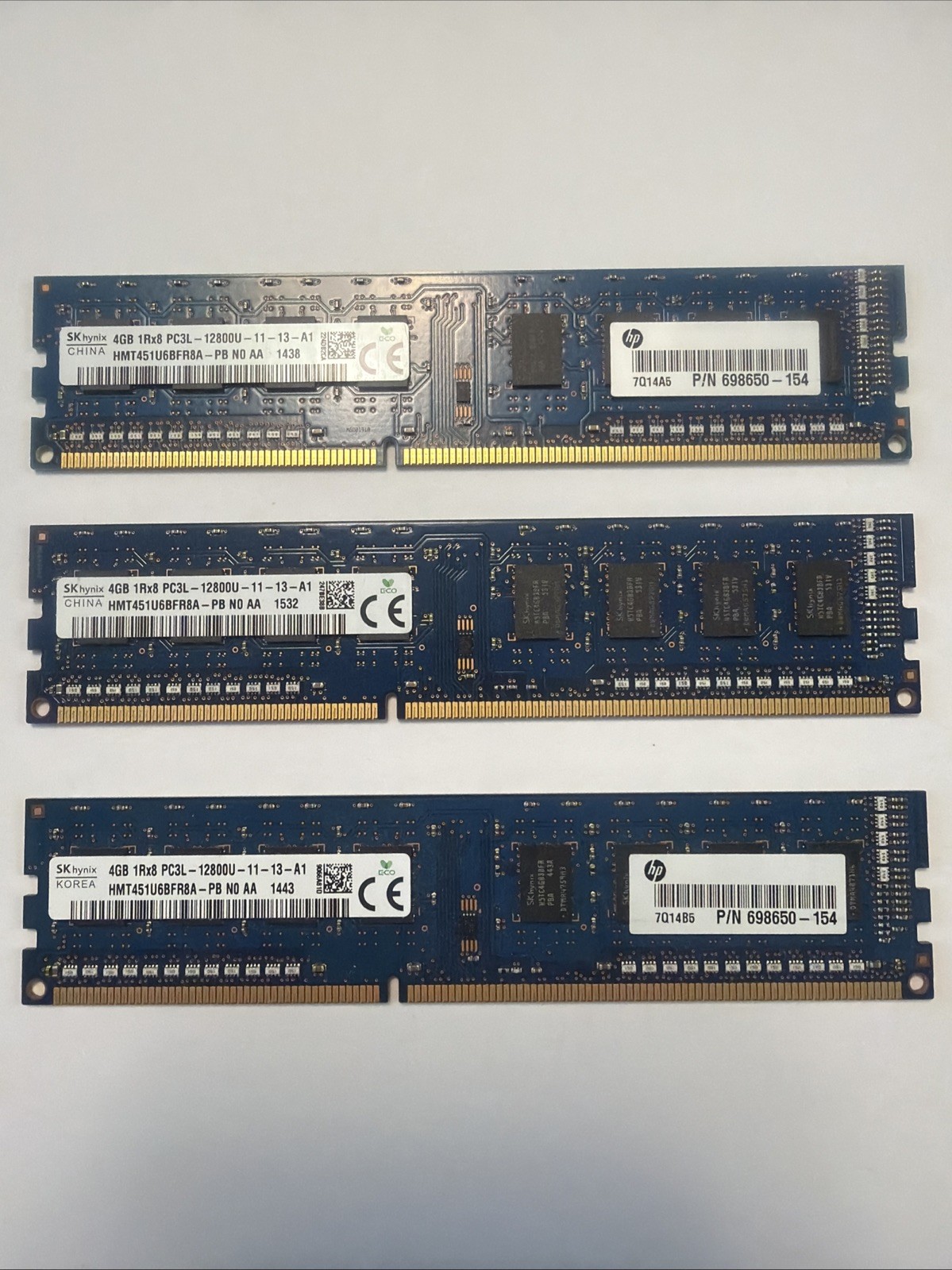 SK hynix 12GB KIT (3 X 4GB) 1Rx8 PC3L-12800U HMT451U6BFR8A-PB Desktop DDR3L RAM