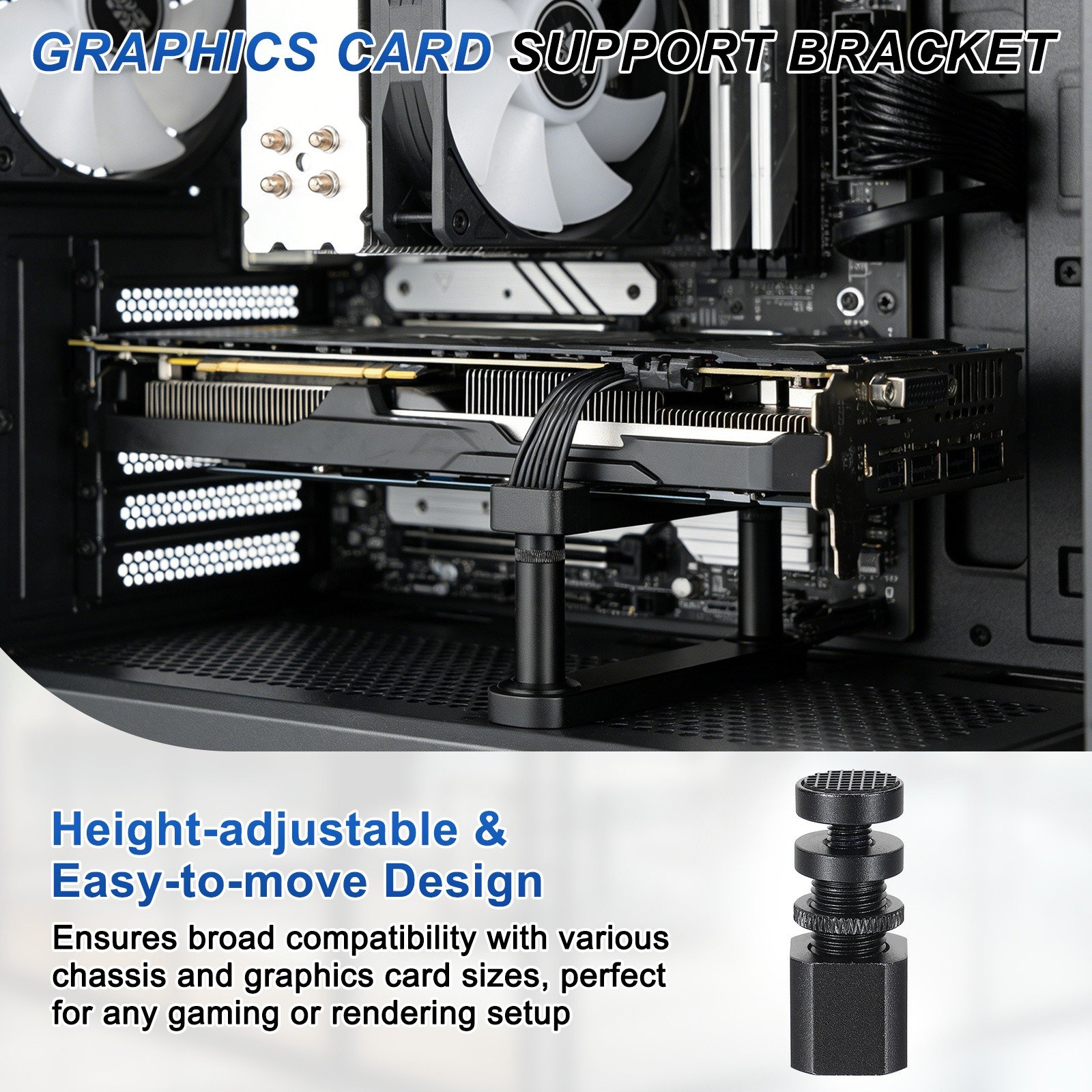 GPU Support Stand, 2Pcs Graphics Card Support Square 1-2 Inch Adjustable, Black