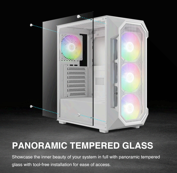 White ATX Mid Tower Gaming Computer PC Case w/Tempered Glass, Built-in 4X 120mm