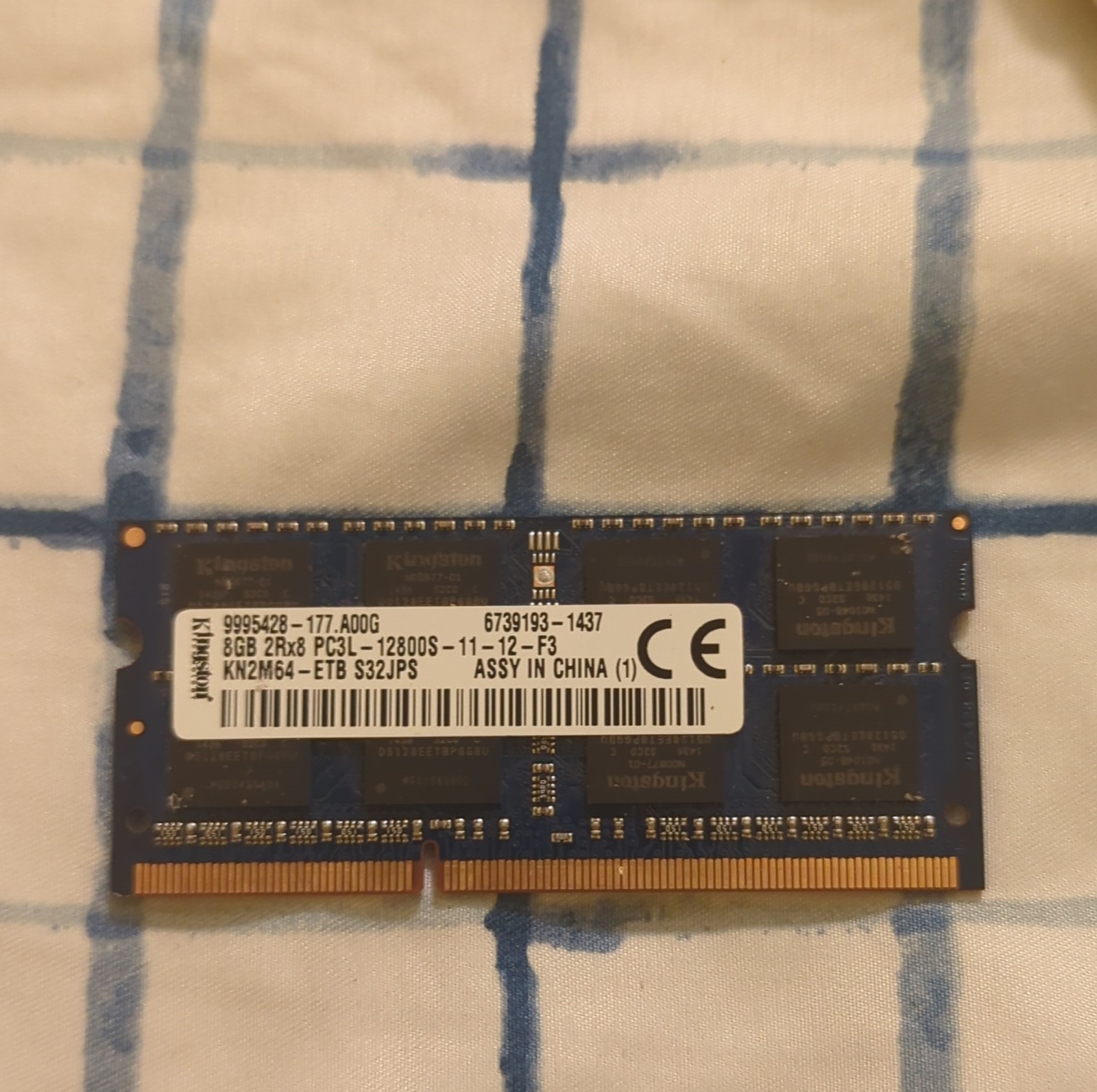 Kingston 8GB DDR3L SO-DIMM PC3L-12800S 204-Pin Laptop RAM KN2M64-ETB S32JPS