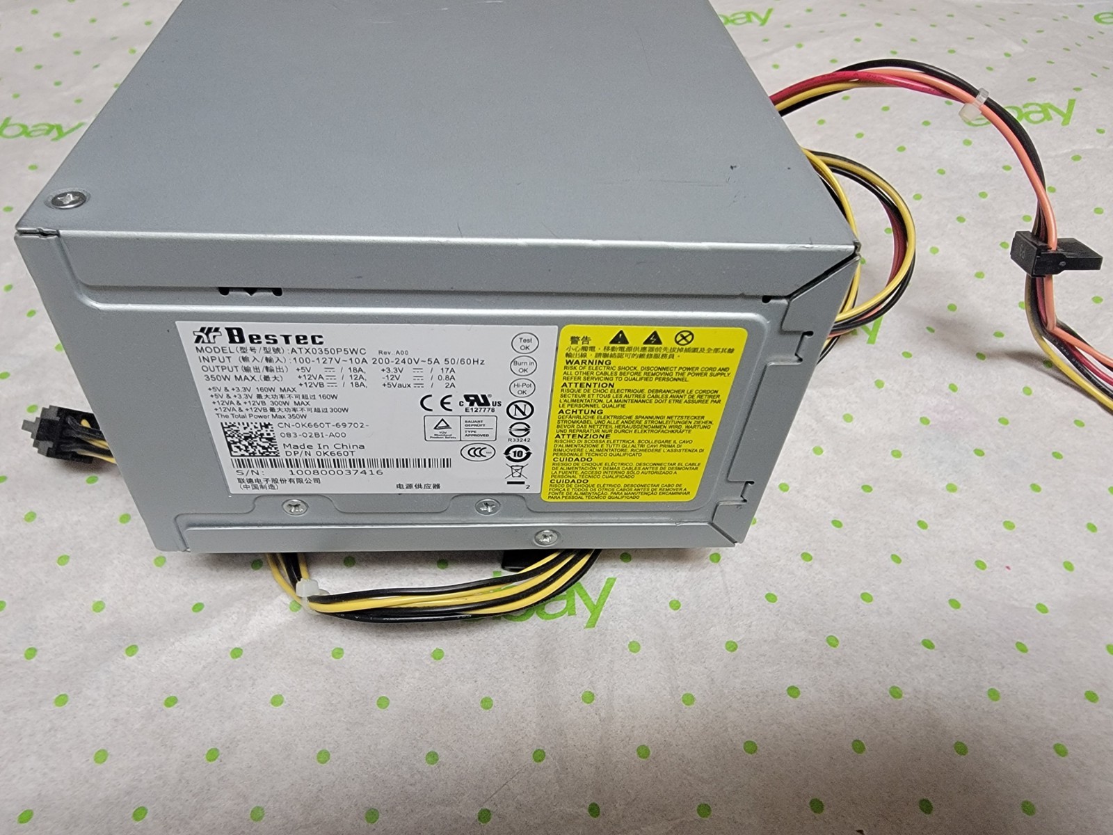 Dell Precision T1500 Workstation 350W Power Supply ATX0350P5WC K660T 0K660T