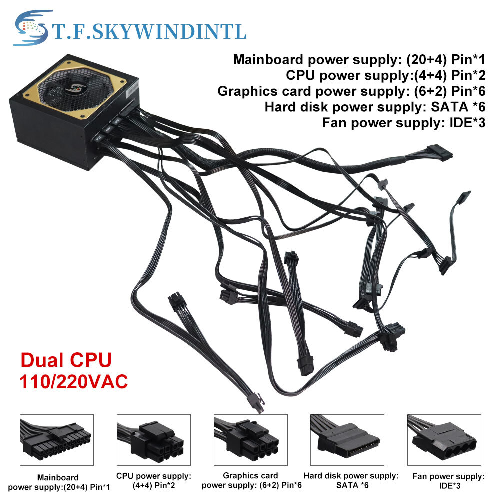 ATX 1000W Full Modular Power Supply, 80+ Bronze Dual CPU PC PUS with ARGB Fan