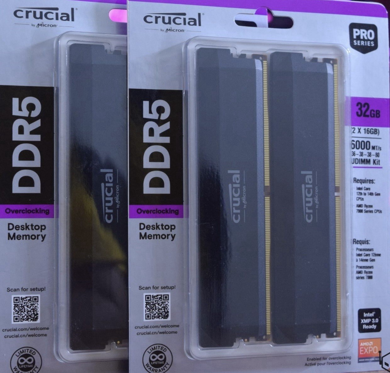 NEW Crucial Pro Overclocking 32GB (2 x 16GB) DDR5-6000 CL36 Memory Kit Black