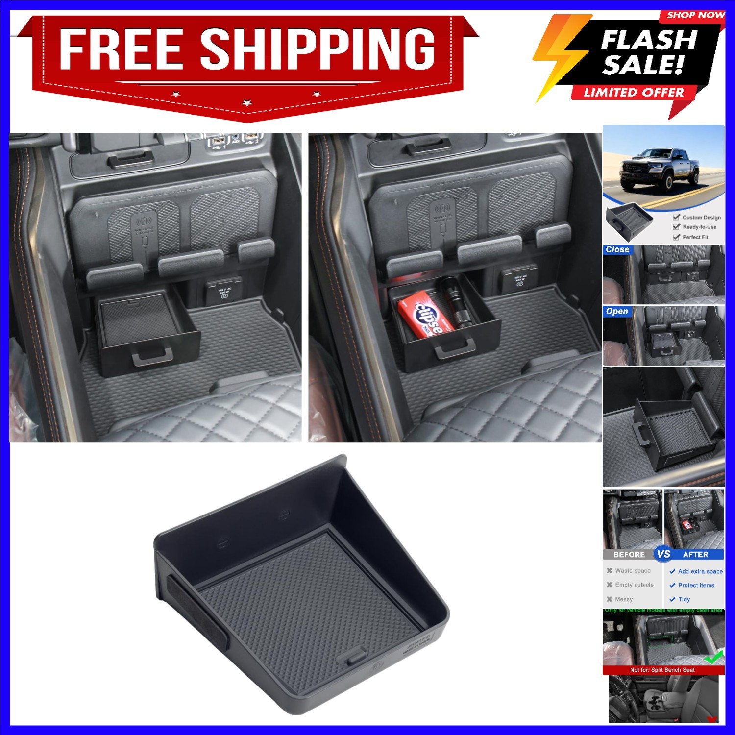 Removable Storage Drawer Tray Compatible with 2019-2026 Dodge RAM 1500 2500 3…